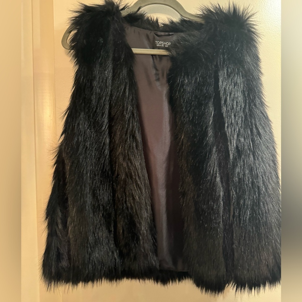 Topshop black faux fur vest